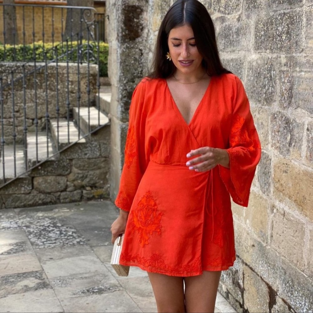 Zara orange embroidery wrapped romance dress - Picture 15 of 15